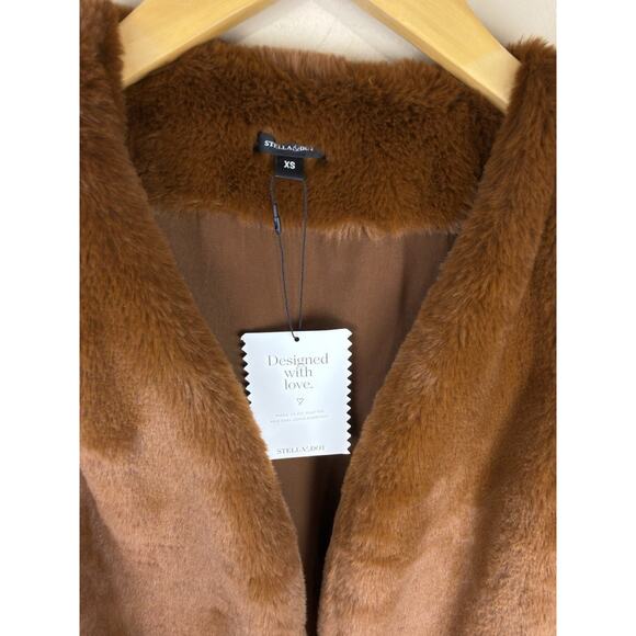 Stella & Dot Soft Faux Fur Vest Women XS Rusty Brown NWT Cozy Open Front - Picture 4 of 11